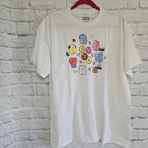 BT21 BTS Line Friend Jelly Candy Graphic Short Sleeve White Tee Shirt Top New